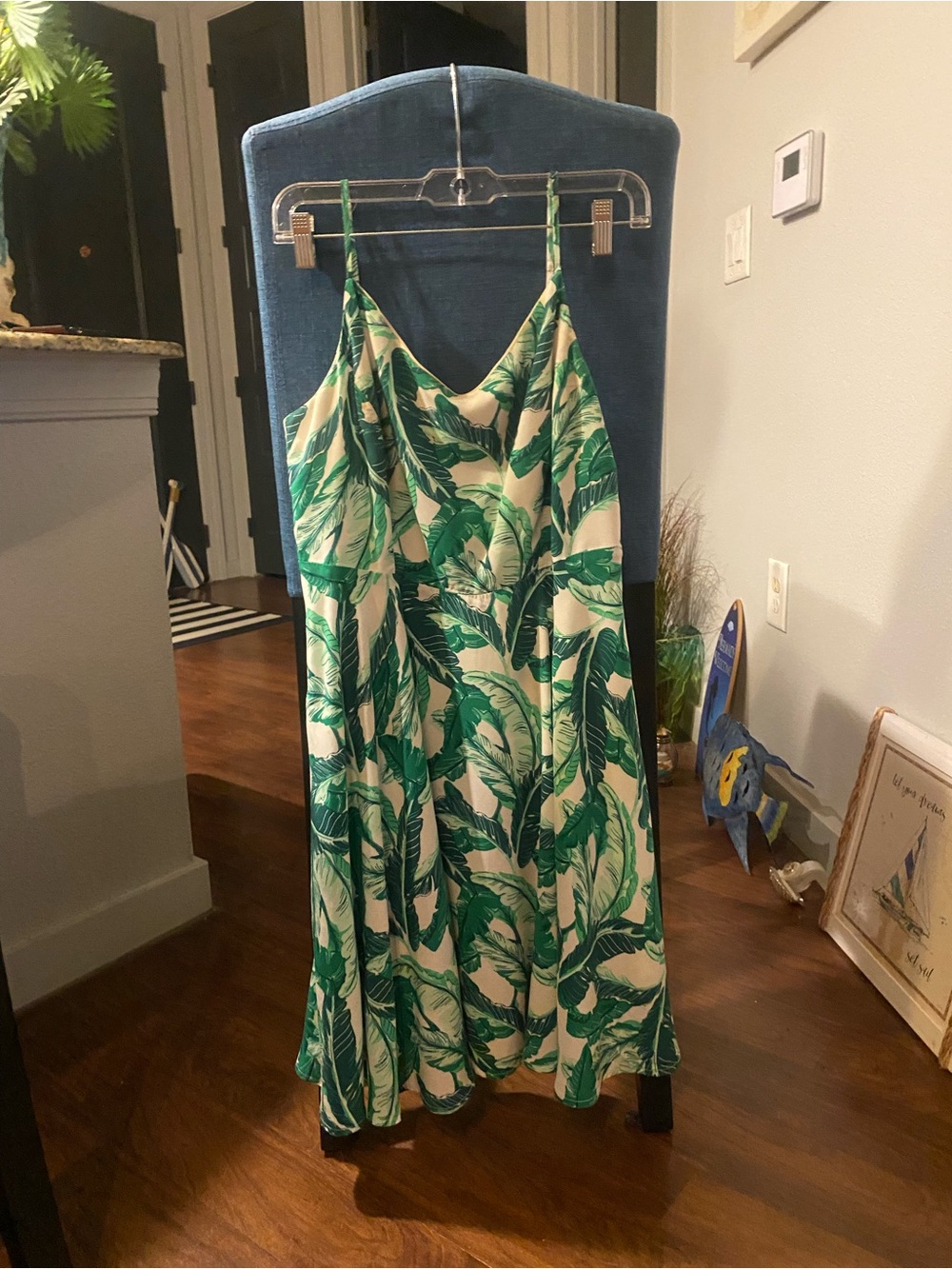 Old Navy Green and White Tropical Slip Midi Dress